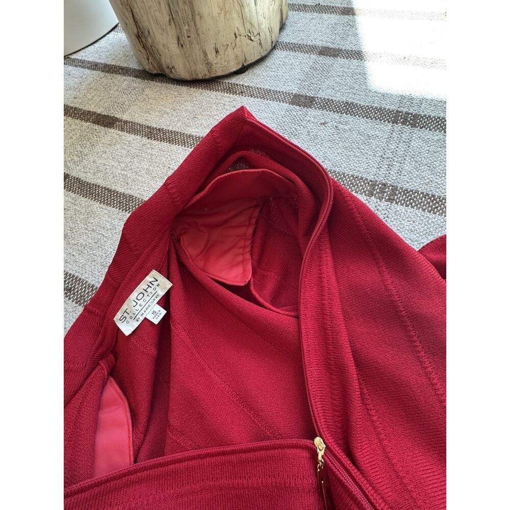 St John Marie Gray Red Jacket Bell Sleeve 10 Zip Large Crop Blazer Wool Vintage - Picture 9 of 10